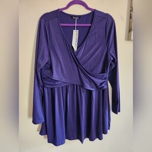 Bloomchic Faux Wrap Tunic Top Blue 12 Large NWT